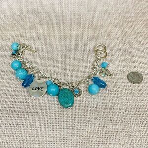 Silver Turquoise Beaded Affirmation Charm Bracelet‎